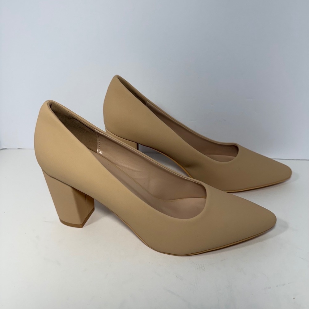 Chollima Womens Pointed Toe Block Heel Pumps Beige Tan Size 8.5 Business Dressy - Picture 5 of 11